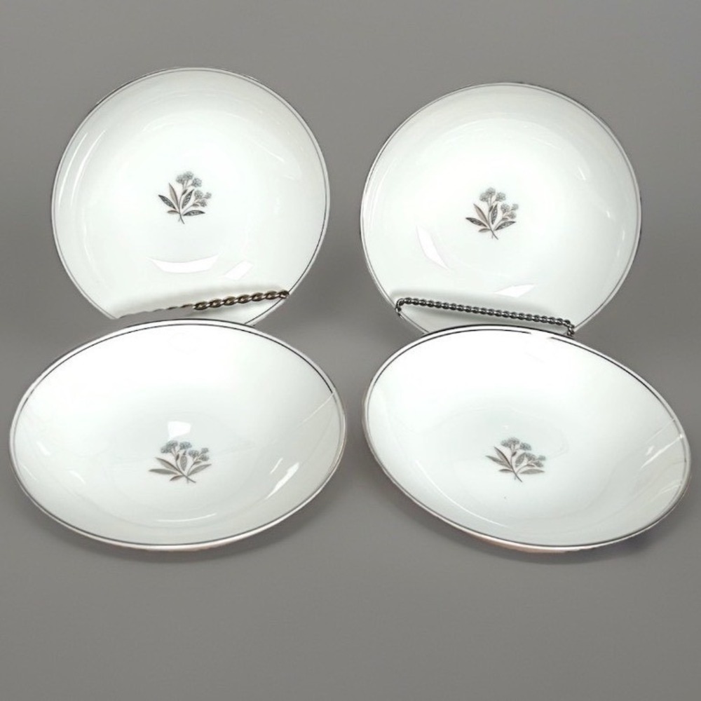 Noritake Bessie 5788 Soup Salad Bowls White Blue Floral Platinum Japan Set/4 #2